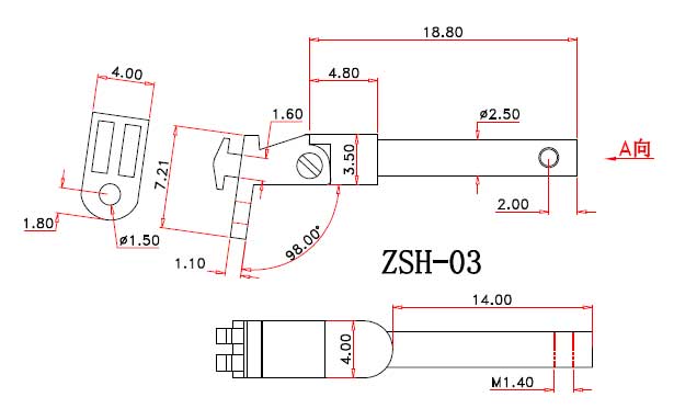 drawing of spring hinge for wood sunglasses ZSH-03